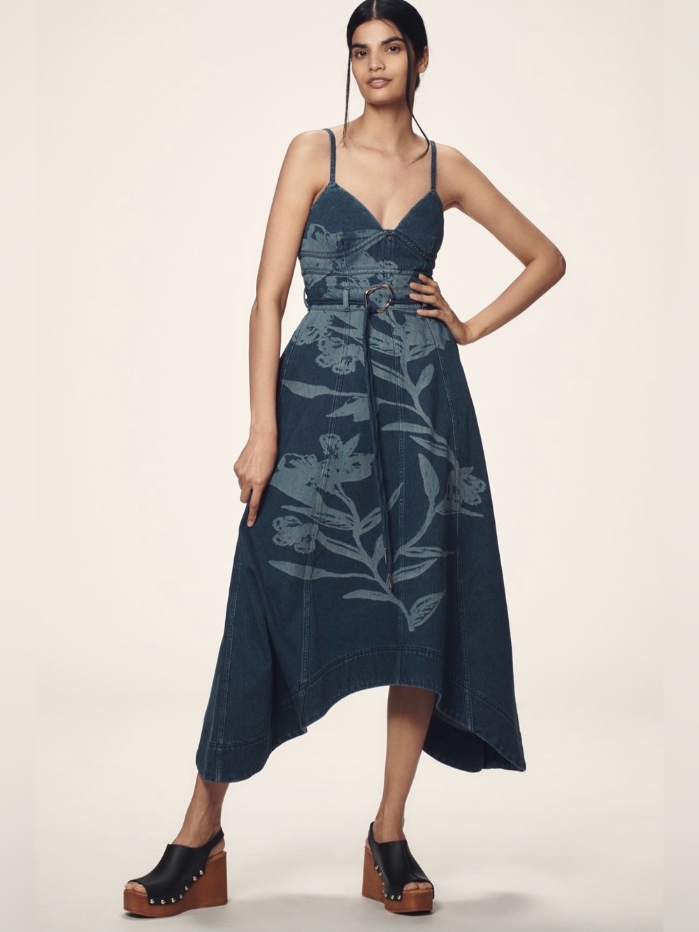 Dana Printed Denim Midi Dress - 12